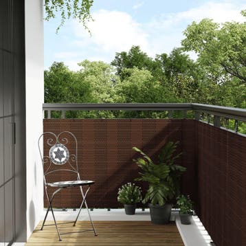 vidaXL Balkonscherm 300x90 cm poly rattan bruin en zwart, Verzenden, Nieuw