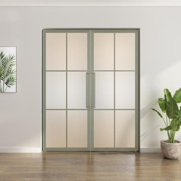 Dubbele stalen taatsdeur - Kiezelgrijs - 6 Vlaks - Matglas, Minder dan 80 cm, Overige typen, Nieuw, Metaal