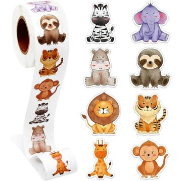 500 Stickers Op Rol - 2.5cm - Dierentuin Dieren Los -, Diversen, Verzenden, Nieuw