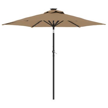 vidaXL Parasol met LEDs en stalen paal 225x225x212 cm taupe, Verzenden, Nieuw, 2 tot 3 meter