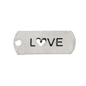 2 x Metalen Bedel Antiek Zilver Love maat: 21x8 mm, Ophalen of Verzenden, Nieuw, Bedel