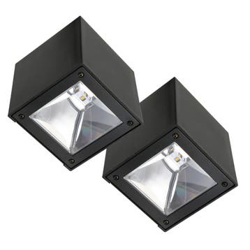 Set 2 Stuks LED Solar Cube Wandlamp Zwart Vierkant, Tuin en Terras, Verzenden, Nieuw