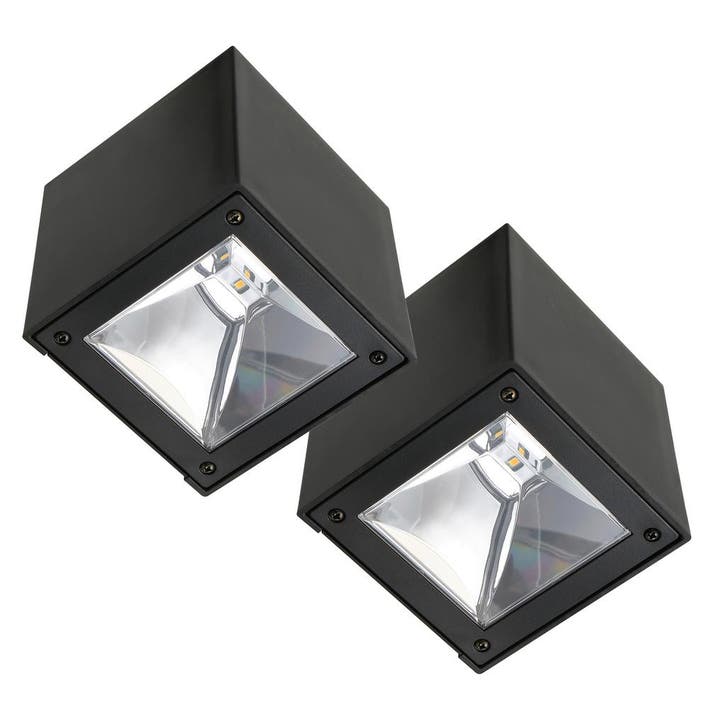 Set 2 Stuks LED Solar Cube Wandlamp Zwart Vierkant, Tuin en Terras, Buitenverlichting, Verzenden