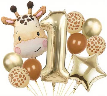 Eerste verjaardag ballon set Giraf 10-delig, Ophalen of Verzenden, Nieuw, Versiering, Verjaardag