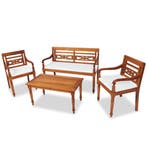 vidaXL 4-delige Loungeset met kussens massief teakhout, 4 zitplaatsen, Verzenden, Teakhout, Nieuw