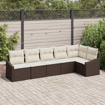 vidaXL Tuinbankenset 6 st Bruin en wit poly rattan, Verzenden, Nieuw, 6 zitplaatsen