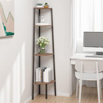 vidaXL Hoekkast met 4 lagen donkerbruin en zwart, Minder dan 50 cm, Verzenden, Nieuw, 150 tot 200 cm
