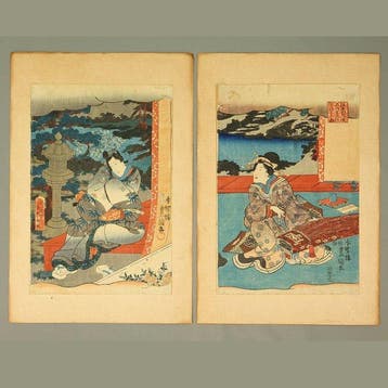 Set of 2 Woodblock - Edo Murasaki Azuma no Utsushi-e