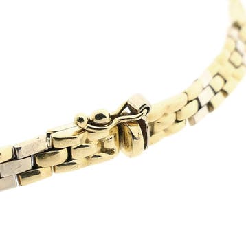 Bicolor gouden panterschakel armband; 14 karaat; 19,5 cm, Sieraden, Tassen en Uiterlijk, Ophalen of Verzenden, Gebruikt, Goud