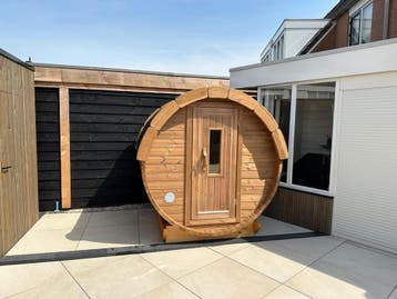 Barrel sauna buitensauna Thermowood compact ton sauna, Ophalen of Verzenden, Nieuw, Fins of Traditioneel, Complete sauna