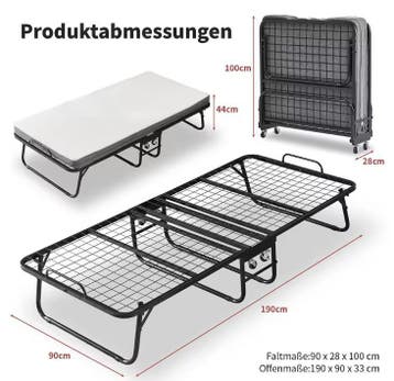 Opklapbed 90x190 met wielen en 10cm traagschuimmatras, Verzenden, Nieuw