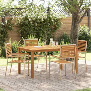 vidaXL Tuin eettafelset 5 st Beige Massief Acaciahout, Verzenden, Nieuw, 5 zitplaatsen