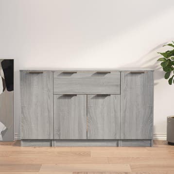 vidaXL Dressoirs 3 st bewerkt hout grijs sonoma eikenkleurig, 100 tot 150 cm, Verzenden, Nieuw, 25 tot 50 cm