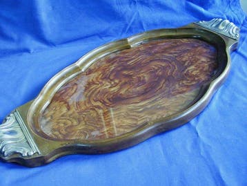 Dienblad - 800 zilver en hout - groot 54 cm