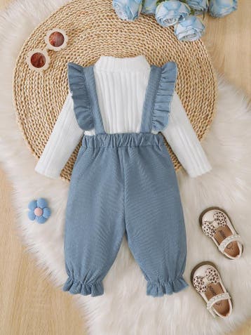 Schattige Baby Outfit: Witte Lange Mouwen Top met Blauwe Ove, Verzenden, Nieuw