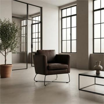 Set van 2 Leren fauteuils Club - Rancho Brown (bruin), Nieuw, Ophalen of Verzenden, 75 tot 100 cm, Leer