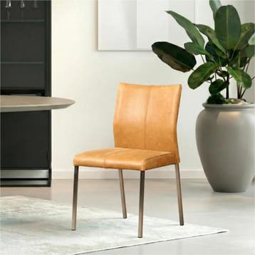 Set van 4 Leren eetkamerstoelen Basic - Vintage Cognac, Huis en Inrichting, Stoelen, Ophalen of Verzenden, Nieuw, Leer