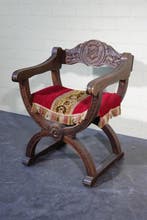 Fauteuil - Hout, Fluweel - Antieke Dagobert stoel, Antiek en Kunst