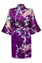 KIMU® Kimono Paars Kort XL-XXL Yukata Satijn Boven de Knie K, Ophalen of Verzenden, Nieuw, Maat 46/48 (XL) of groter, Carnaval