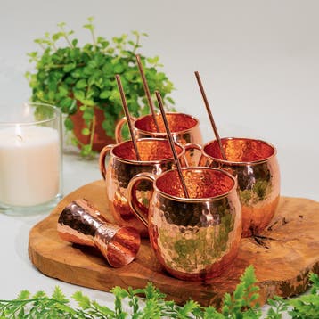 Puur koperen moscow mule set gehamerd - 4 bekers met shot, Ophalen of Verzenden, Nieuw