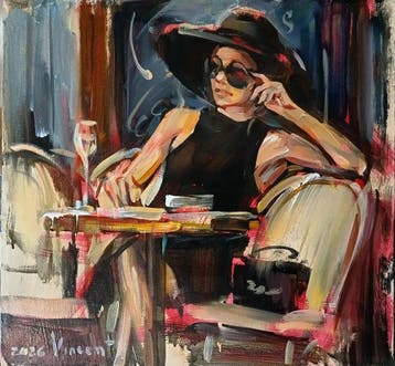 Vincent Igor Ilinskiy (XX-XXI) - Woman in Black Hat at a, Antiek en Kunst