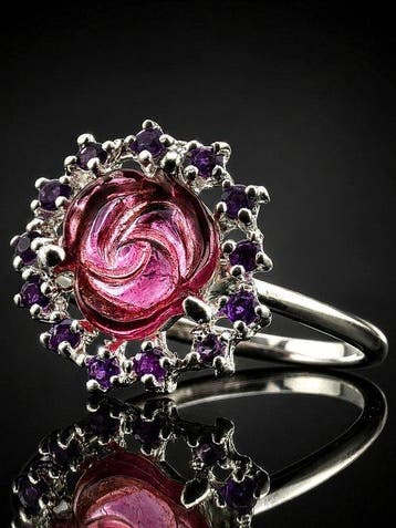 Roze gesneden tourmalijn ring - 925 sterlingzilver -