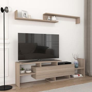 Tv-meubelset Liksefte met wandrek eikenkleurig 154x28x42 cm, Huis en Inrichting, Kasten | Dressoirs, Verzenden, Nieuw