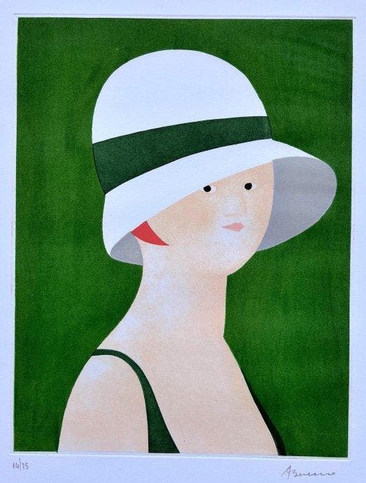 Antonio Bueno (1918-1984) - Ragazza con cappello a cloche, Antiek en Kunst, Antiek | Overige Antiek
