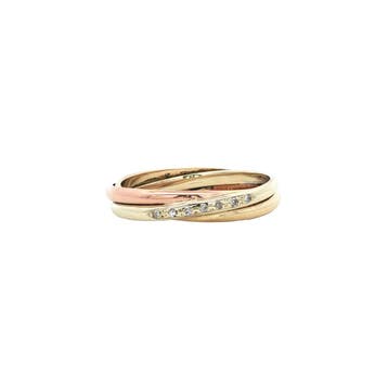 Tricolour gouden ring met diamant 14 karaat, Verzenden, Zo goed als nieuw, Goud