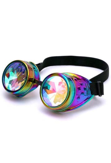 KIMU® Goggles Steampunk Bril Oliekleurige Montuur Caleidosco, Ophalen of Verzenden, Nieuw, Carnaval