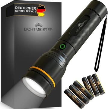 Zaklamp LED - Oplaadbaar - 500 Lumen - Zwart - Lichtmeister, Verzenden, Zo goed als nieuw
