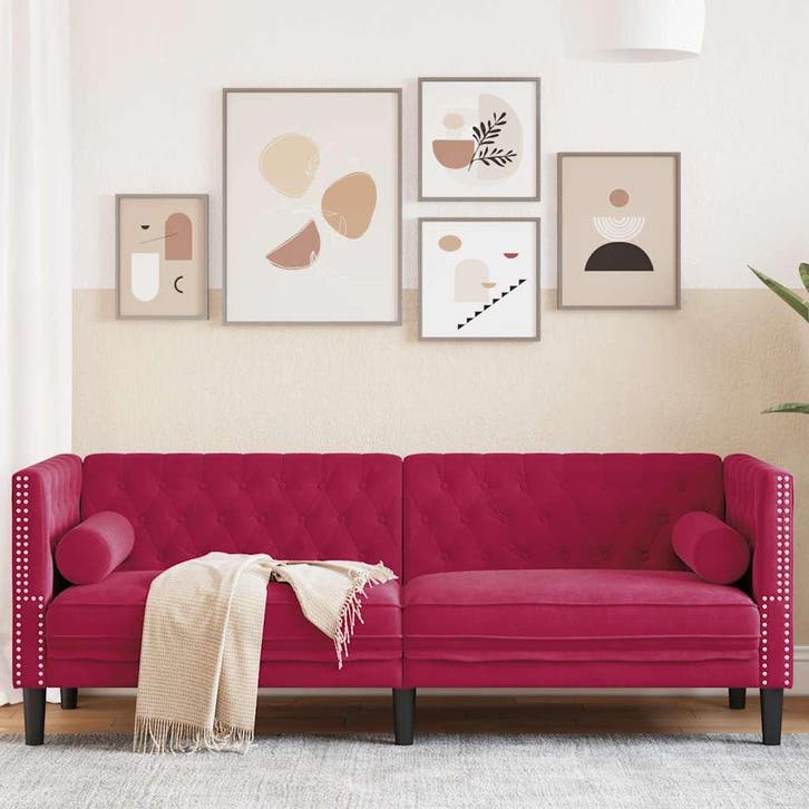 vidaXL Driezitsbank Chesterfield-stijl met bolsters fluweel, Huis en Inrichting, Banken | Bankstellen, Nieuw, Stof, Driepersoons