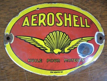 En Vent ici. Shell - Motorolie - Aeroshell - Emaille plaat -