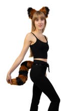 Haarband Furry Oren Staart Set Bruin Zwart Strepen Wasbeer V, Ophalen of Verzenden, Nieuw, Carnaval, Accessoires