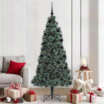 vidaXL Kunst kerstboom met verlichting en ballenset Groen, Verzenden, Nieuw