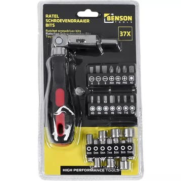 Benson Ratelschroevendraaierset 37-delig - met bits, dopp..., Ophalen of Verzenden, Nieuw