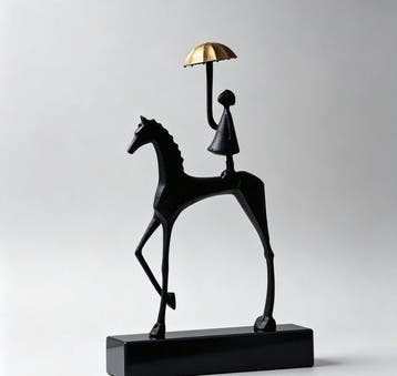 sculptuur, Golden Umbrella On Journey - 37 cm - Metaal