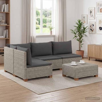 vidaXL 5 st Rieten Loungeset met Kussens GENDT Natuurlijk, Tuin en Terras, Tuinsets en Loungesets, 5 zitplaatsen, Nieuw, Loungeset