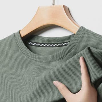 Zomer Wafel T-shirt Heren Korte Mouw Ronde Hals - Comfortabe