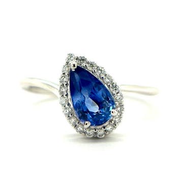 Ring - 14 karaat Witgoud - 1.29ct. tw. Saffier - Diamant, Nieuw