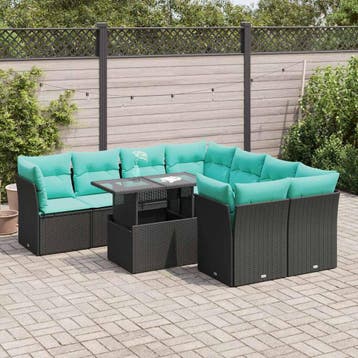 vidaXL 9-delige Loungeset met kussens poly rattan acacia, Verzenden, Nieuw, Loungeset