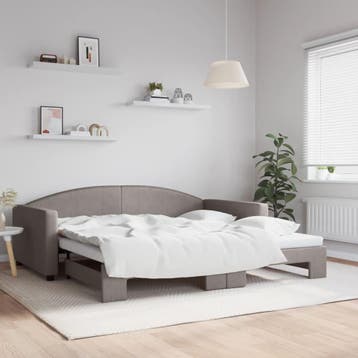 vidaXL Slaapbank met onderschuifbed 100x200 cm stof taupe, Huis en Inrichting, 100 cm, Eenpersoons, Verzenden, Nieuw
