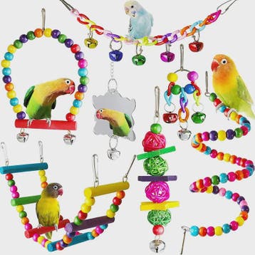 7-delige Houten Papegaai Speelgoed Set voor Vogels - Klimtou