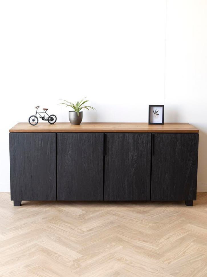 Zwart dressoir | teakhout | modern | Vavivo, Huis en Inrichting, Kasten | Dressoirs, 150 tot 200 cm, 50 tot 75 cm, Met deur(en)