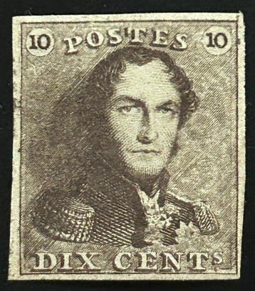 België 1849 - Leopold 1 : Epaulet 1 - 10 centimes Bruin -, Gestempeld