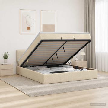 vidaXL Ottoman bed met matras Crèmekleurig 140 x 200 cm Stof, Verzenden, Nieuw, Crème