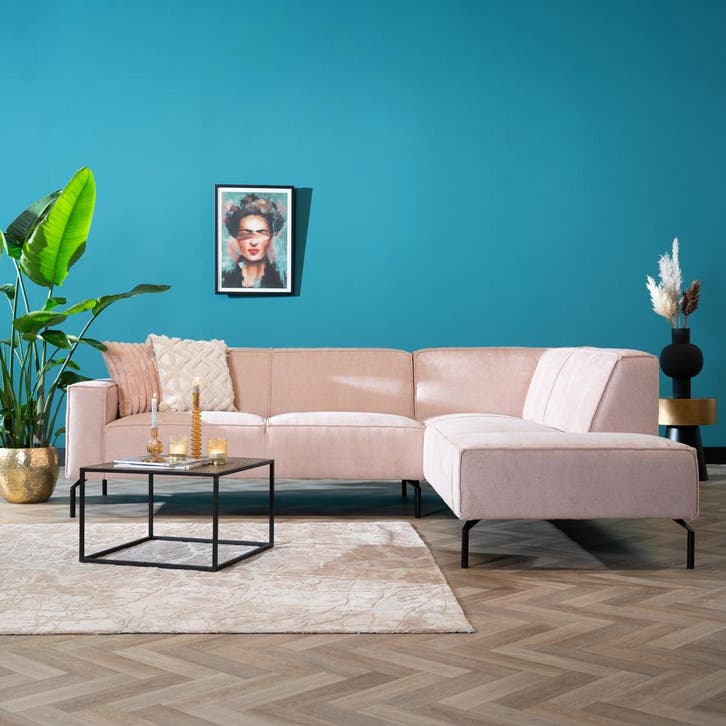 50% Korting: Hoekbank Kansas stof gemêleerd roze rechts, Huis en Inrichting, Banken | Bankstellen, Zo goed als nieuw, Stof, Ophalen