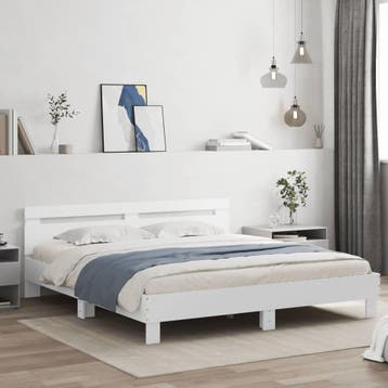 vidaXL Bedframe met hoofdbord bewerkt hout wit 160x200 cm, Huis en Inrichting, Verzenden, Wit, 200 cm, 160 cm