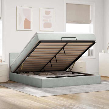 vidaXL Ottoman bed met matras 180x200cm fluweel lichtgrijs, Eenpersoons, Verzenden, Nieuw, 80 cm
