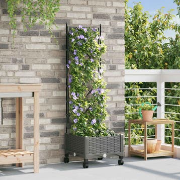 vidaXL Tuinplantbak met schutting en wielen Lichtgrijs PP, Verzenden, Nieuw, Minder dan 60 cm